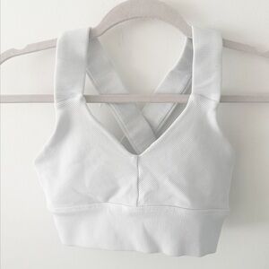 ALO Yoga White Ribbed Cross-Back Sports Bra